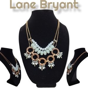 Vintage Lane Bryant layer Bohemian necklace pale teal green's goldentones Women